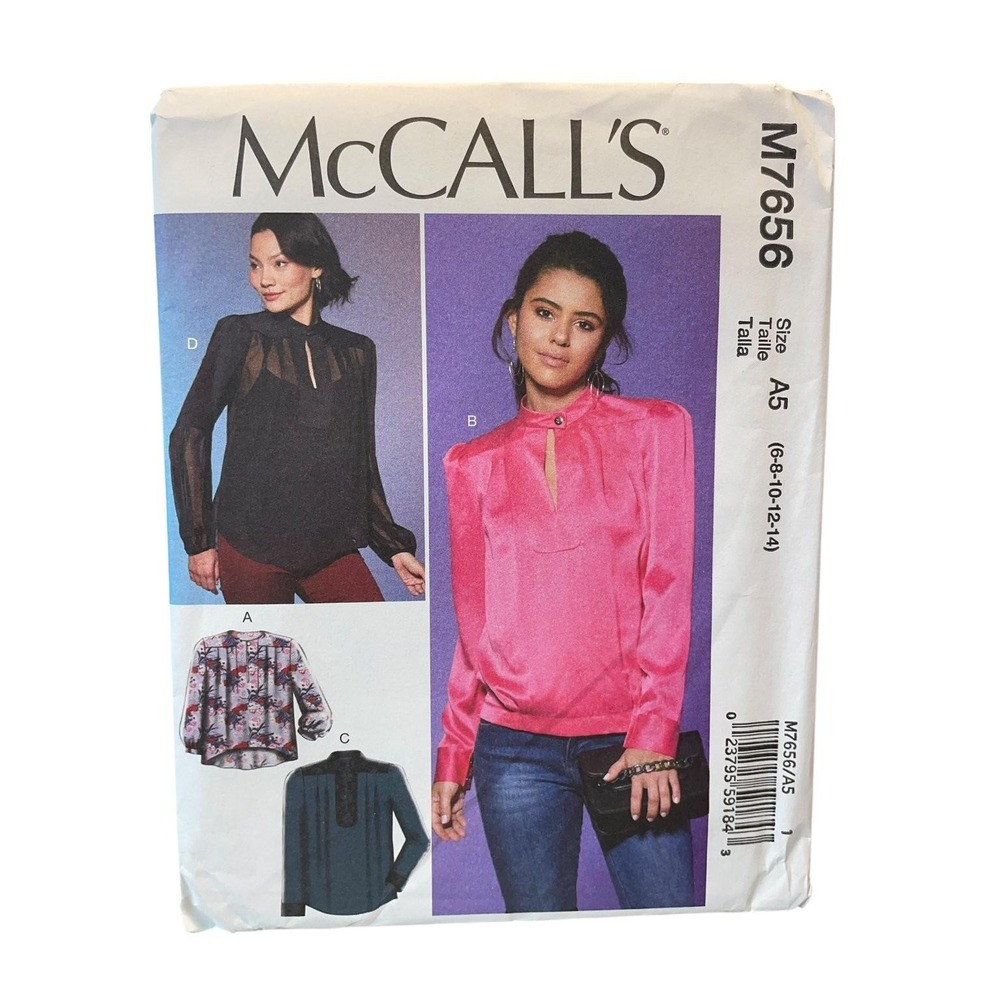 McCalls M7656 Sewing Pattern Misses Tops Size 6-14 Multicolor Loose Fit Blouse